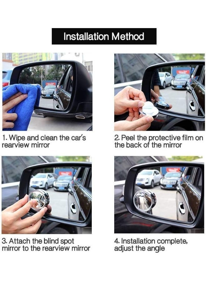 مرآة نقطة عمياء للسيارة قابلة للدوران 360 درجة، زاوية رؤية واسعة بزجاج كريستال عالي الوضوح، مقاومة للماء ومتينة لتعزيز السلامة المرورية، لون أسود - Image 3